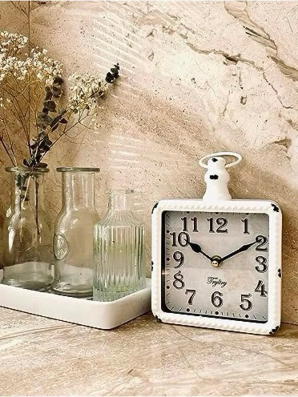 White Square Vintage Wall Clock